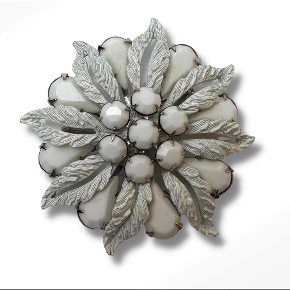 Mid Century Modern White Flower Brooch